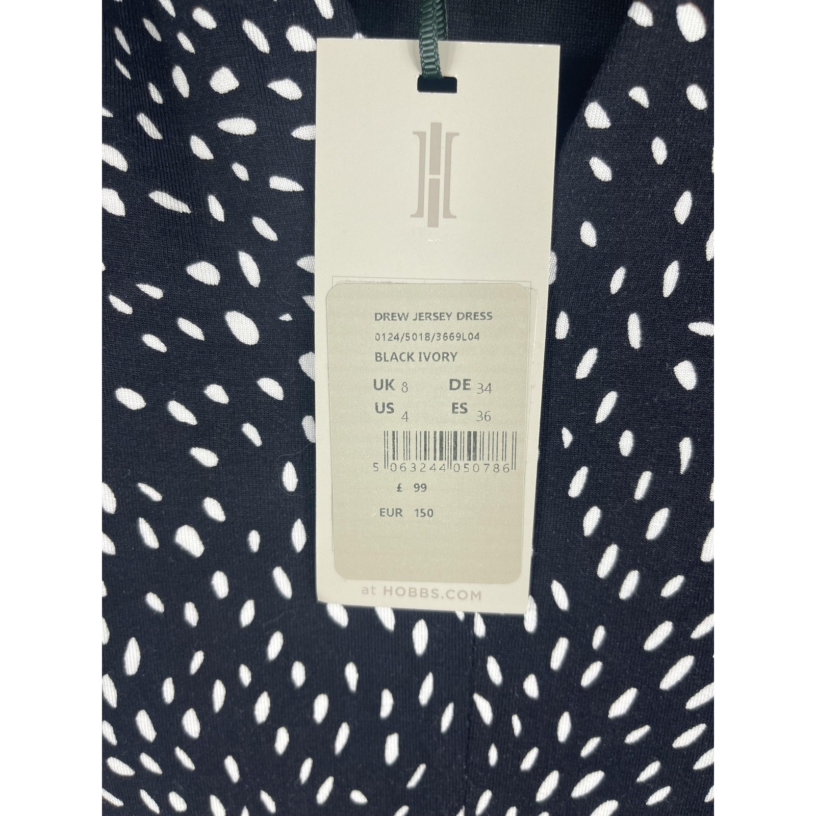 Hobbs Drew Jersey Dress Women's Sz 4 Black White Polka Dot Wrap Midi Long Sleeve — image 5 of 8
